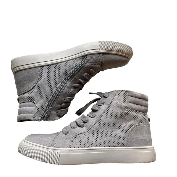 Steve Madden Gray Suede high top lace up side zip womens tennis shoes size 6.5 - Picture 1 of 16